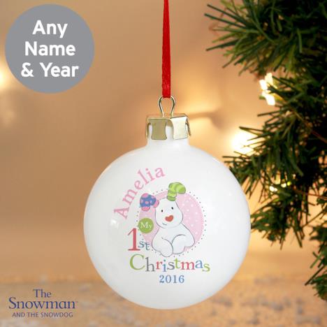 Personalised The Snowdog My 1st Christmas Pink Bauble Extra Image 3